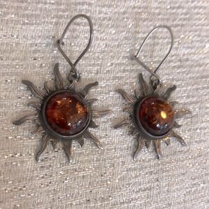 Sterling Silver Amber 🌞 Sunburst Earrings